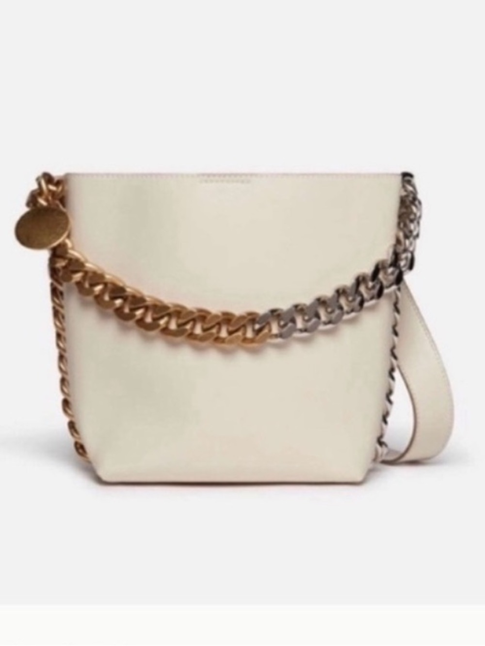 ❤️❤️ NEW - Stella McCartney Cream Frayme Bucket Bag with Mixed-Metal Chain